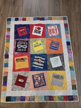 Handmade Multicolor Kids T-Shirt Quilt - Colorful Patchwork Throw